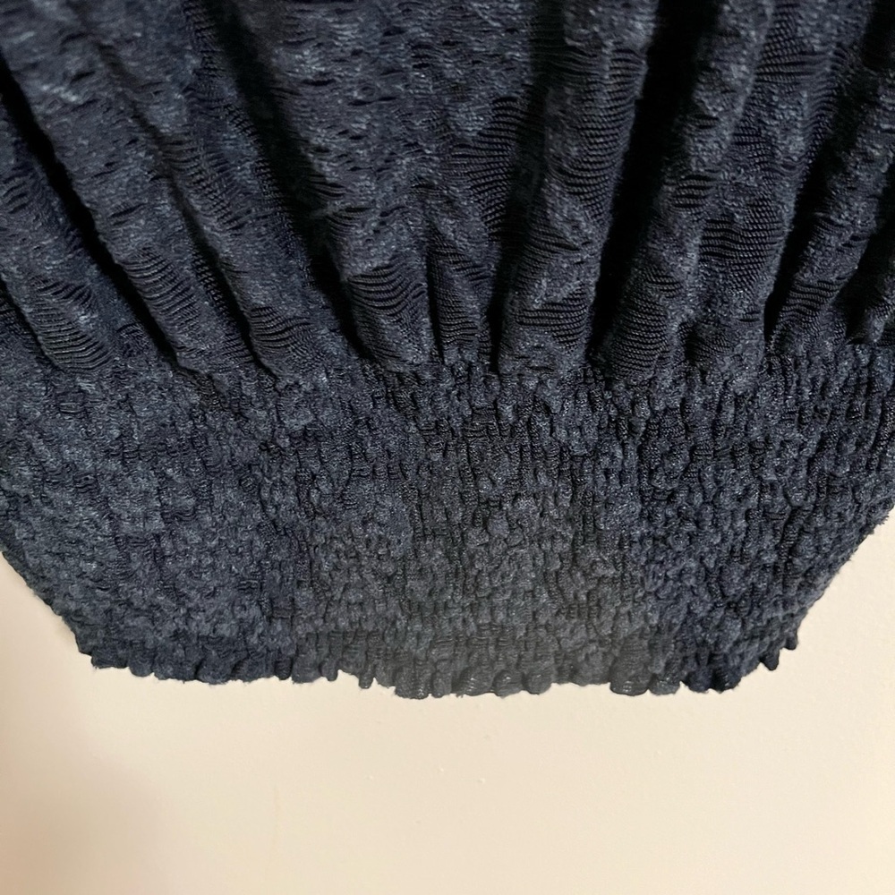 NWT Anthropologie Deletta Navy Blue Loretta Knit Lace Mesh Sheer Banded Hem Top - Picture 6 of 10
